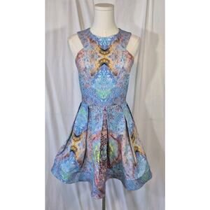 Alexis Dina Snakeskin Print Blue Red Cotton Blend Mini Dress Medium